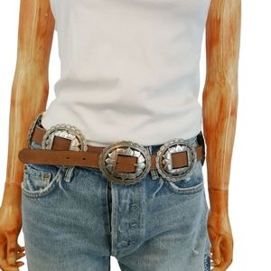 BRIGHTON vintage brown western silver sunflower concho belt
